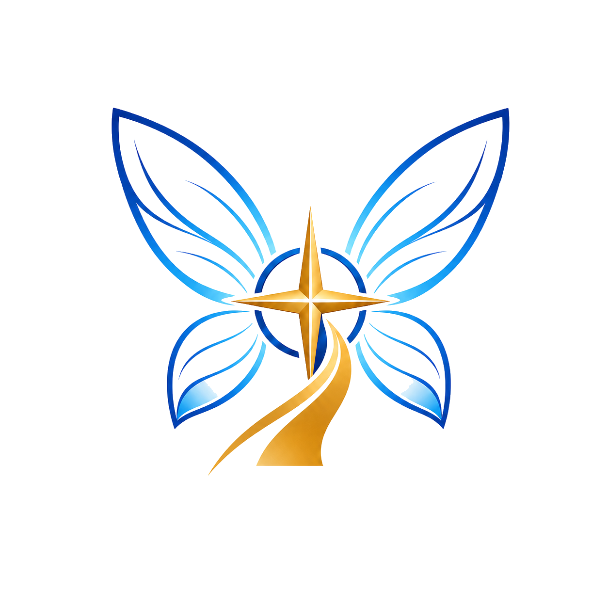SMJ butterfly, compass, and pathway brand mark